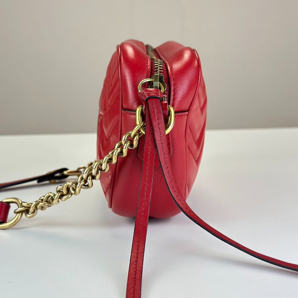 Gucci Red Leather Small Marmont Shoulder Bag Crossbody - Picture 4 of 7